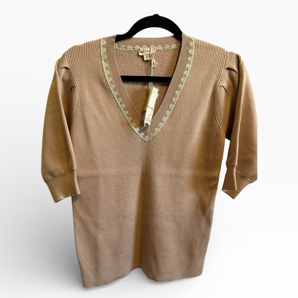 Hem & Thread Tan V-Neck Sweater - Picture 2 of 3